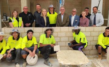 Bricklaying Apprentices get a photo with Industry representatives, NMTAFE Executives and Local MPs
